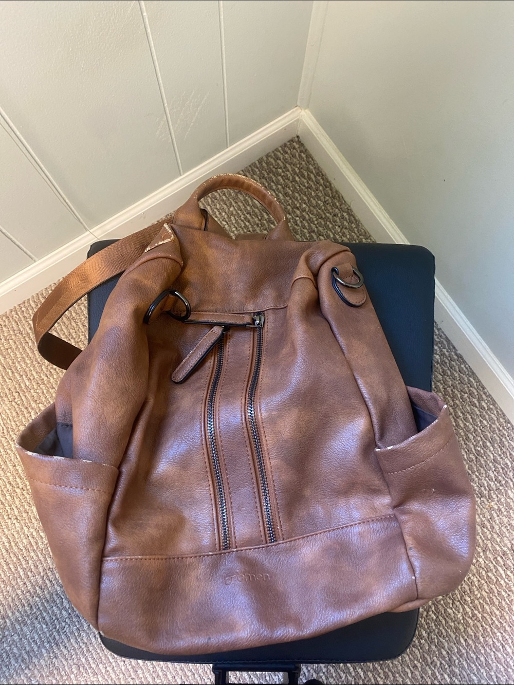 Leather-Effect Brown Backpack Tote - Unbranded